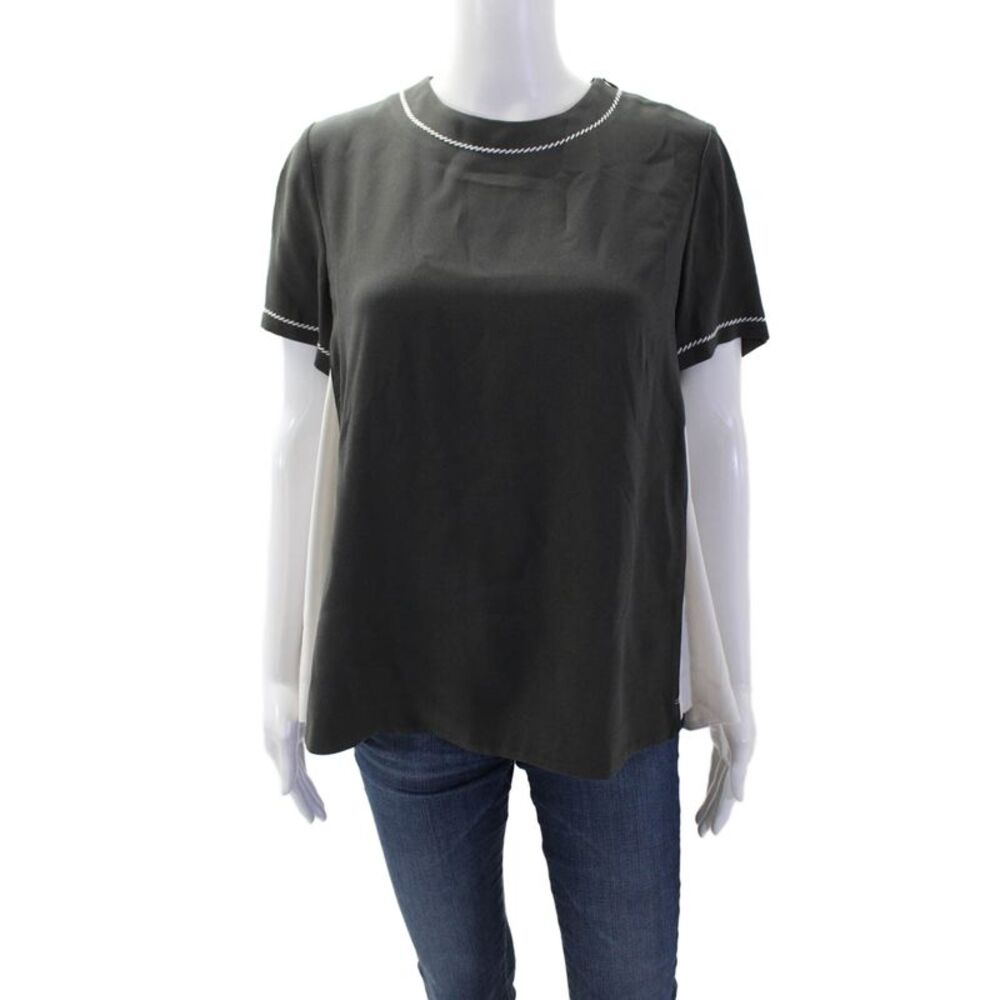 O'2nd Women Basic Black Short Sleeve Crew Neck Acetate Blouse Zip Size 6